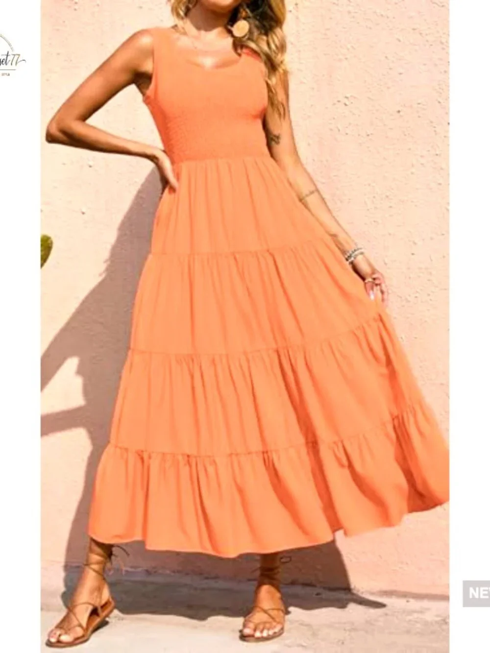 Maxi Sundress Smocked Tank Tiered Long Dress Sleeveless Casual Beach - Picture 3 of 7